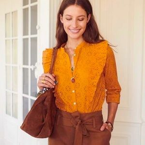 Sezane Mustard Yellow Eyelet Blouse Size 44 (US Size 12)